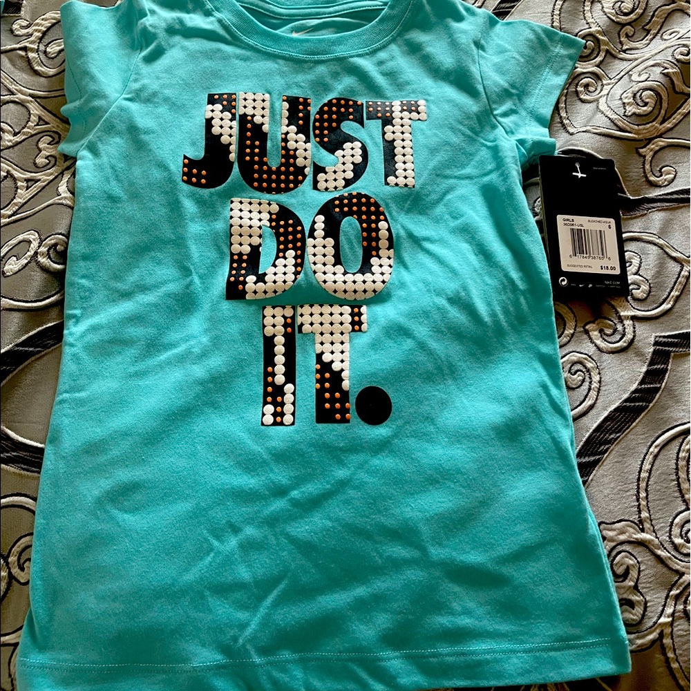 NIKE “just do it” bleached aqua tee shirt 6
